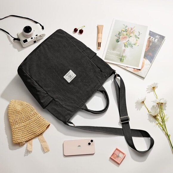 Corduroy Tote Bag Large Multi-Use Casual Work Travel Women - Picture 7 of 8